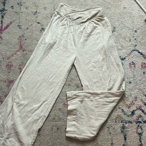 Free People Textured Cream Wide Leg Crossover Waist Pants